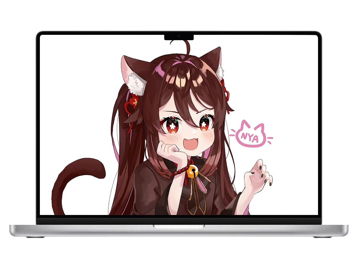 原神 胡桃 猫耳少女 棕发双马尾 红瞳 萌系 喵语特效电脑壁纸