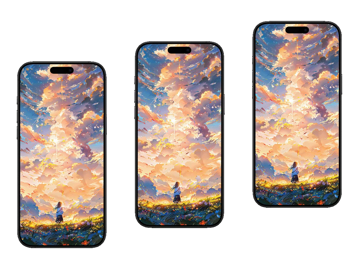 梦幻云海 霞光 少女 花海 治愈系画风 手机壁纸