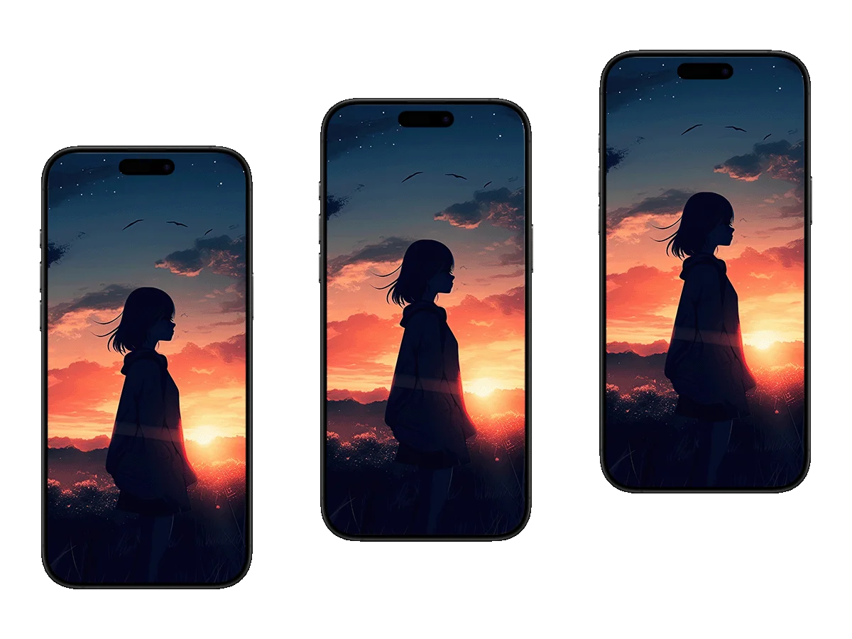 少女剪影 黄昏 晚霞 星空 治愈系画风 手机壁纸