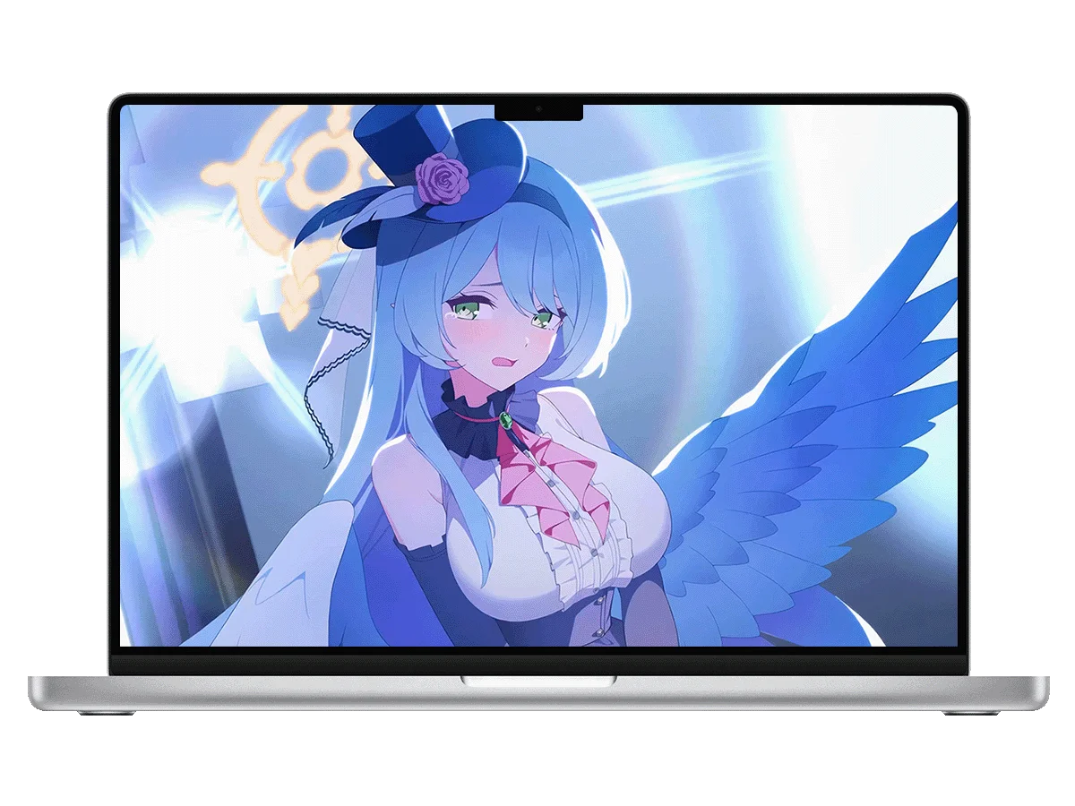 蓝发少女 蓝色羽翼 礼帽 奇幻风格 光影特效 电脑动态壁纸