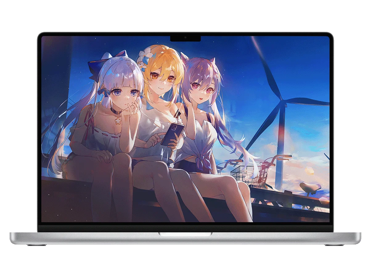 原神 荧 神里绫华 刻情 休闲装 风车 黄昏 治愈系画风 电脑壁纸