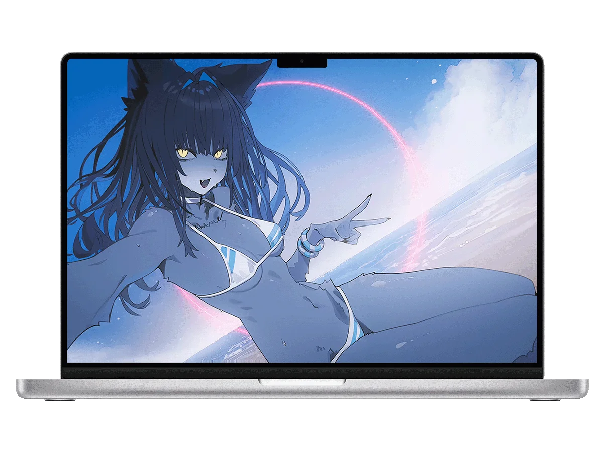 萨妮羊研究室 娜莫 猫耳少女 蓝发 黄瞳 海滩 奇幻风格 电脑动态壁纸