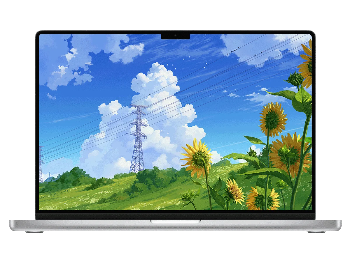 向日葵 田野 电线杆 蓝天白云 治愈系 日漫风 电脑壁纸