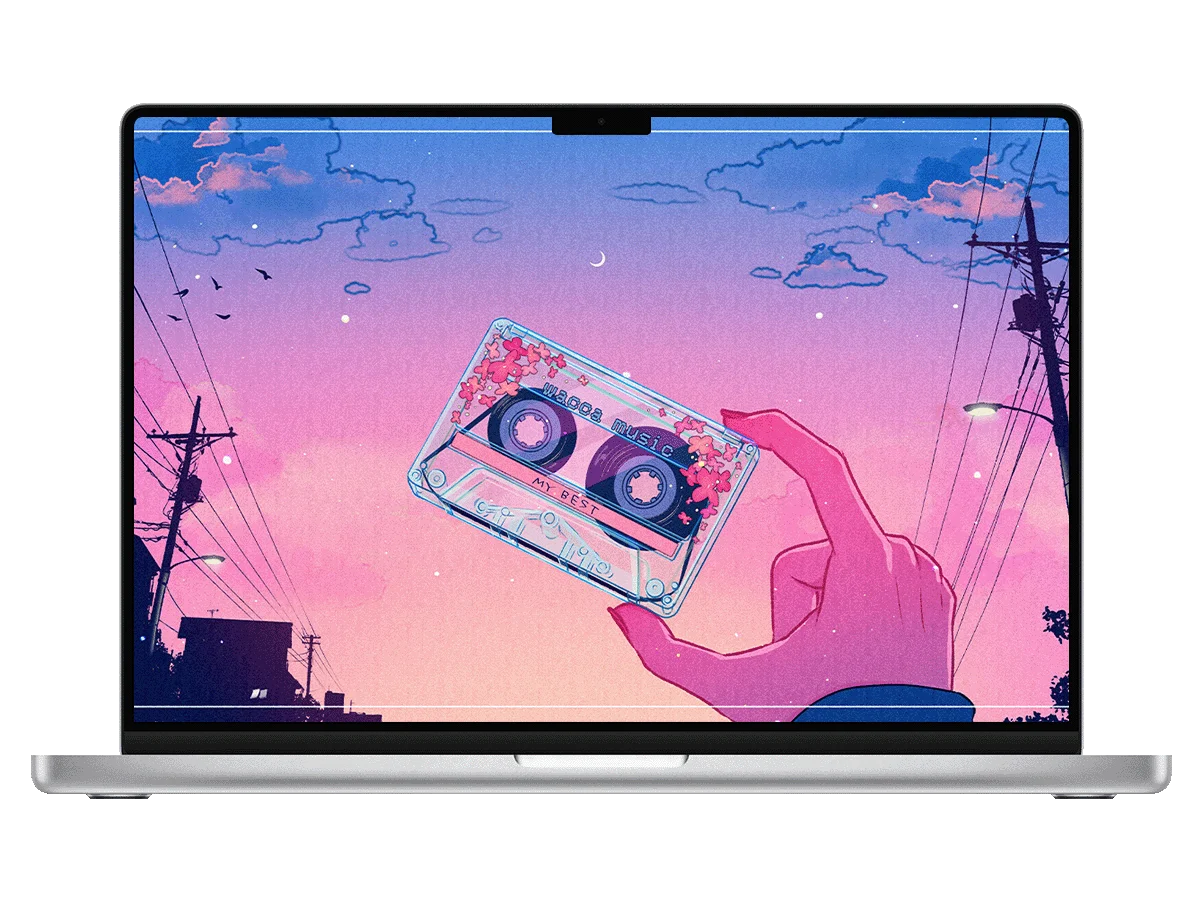 复古磁带 黄昏 电线杆 日系插画 怀旧风 电脑壁纸