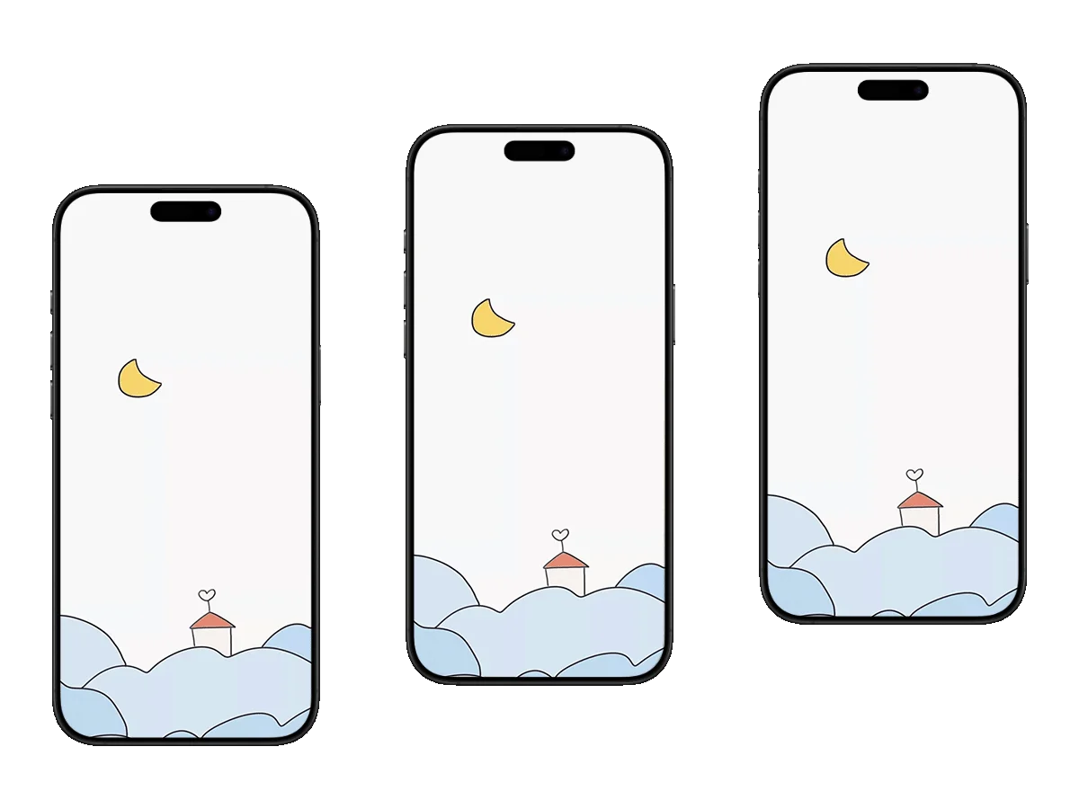 简笔画 月亮 云朵 小屋 治愈系 清新风 手机壁纸