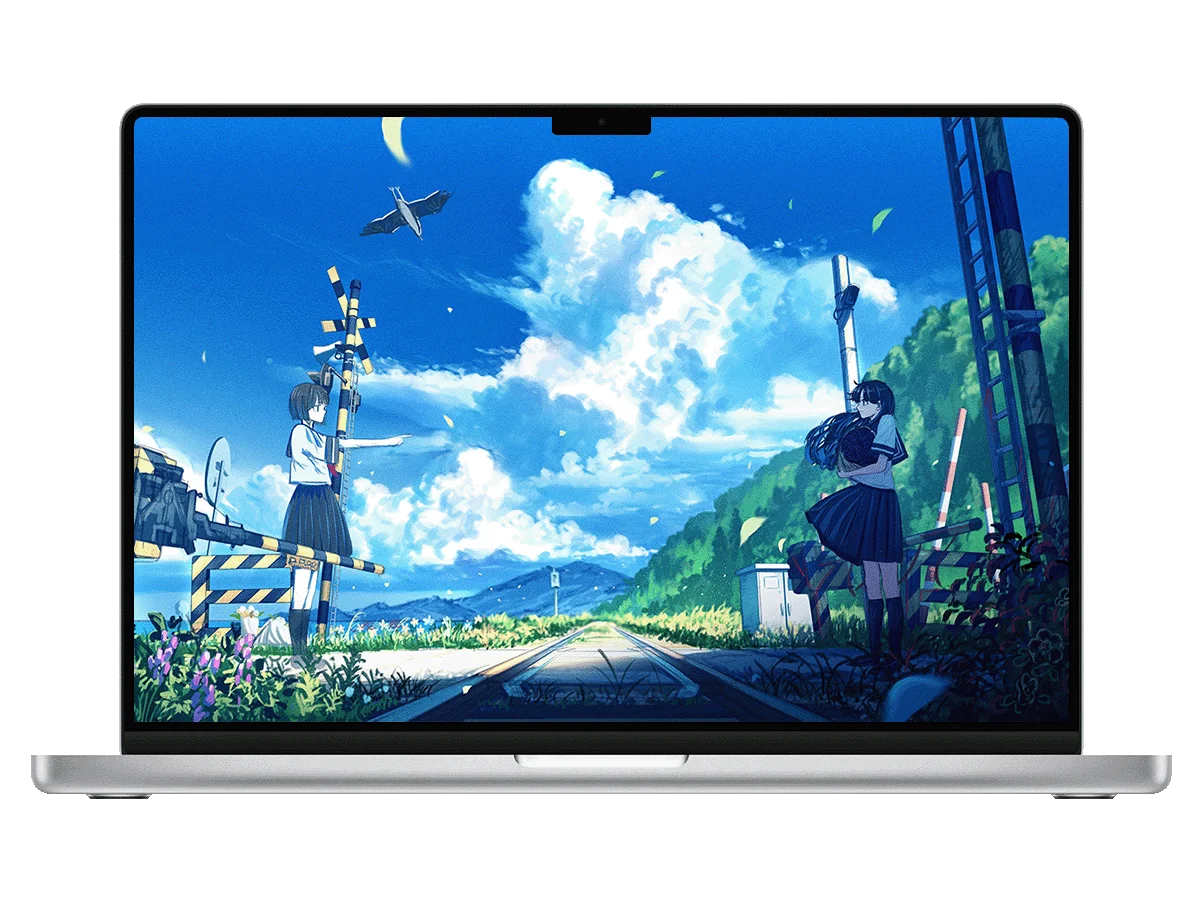 铁道口 少女 蓝天 日系插画 青春风 电脑壁纸