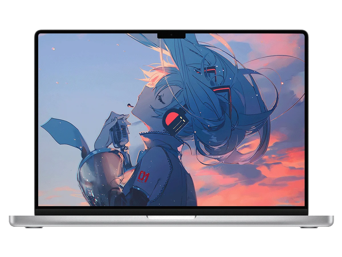 初音未来 双马尾 麦克风 黄昏 二次元 音乐风 电脑壁纸