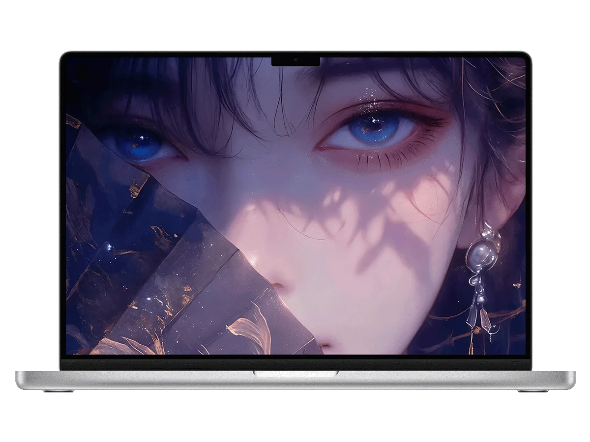 蓝眼少女 扇子 光影 华丽风 插画 氛围感 电脑壁纸