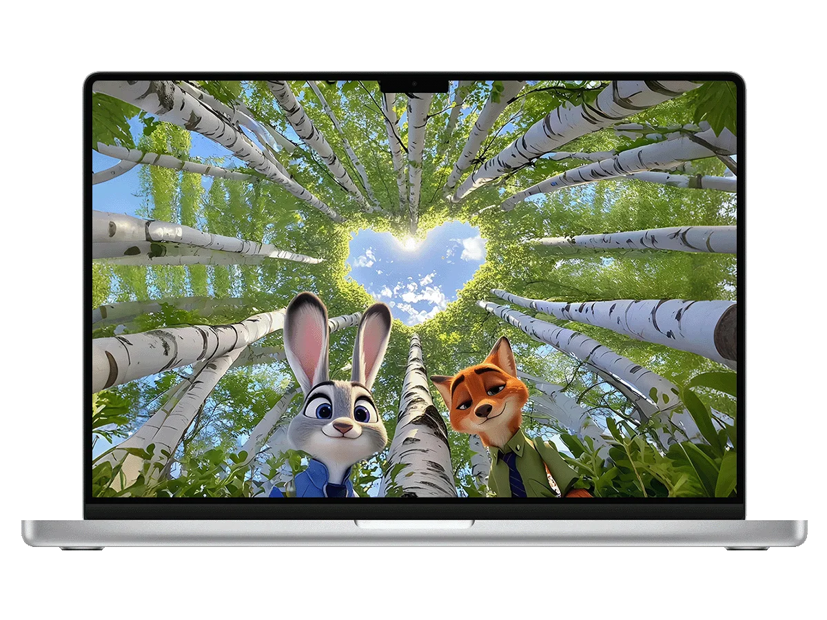 疯狂动物城 朱迪 尼克 白桦林 心形天空 二次元 治愈风 电脑壁纸