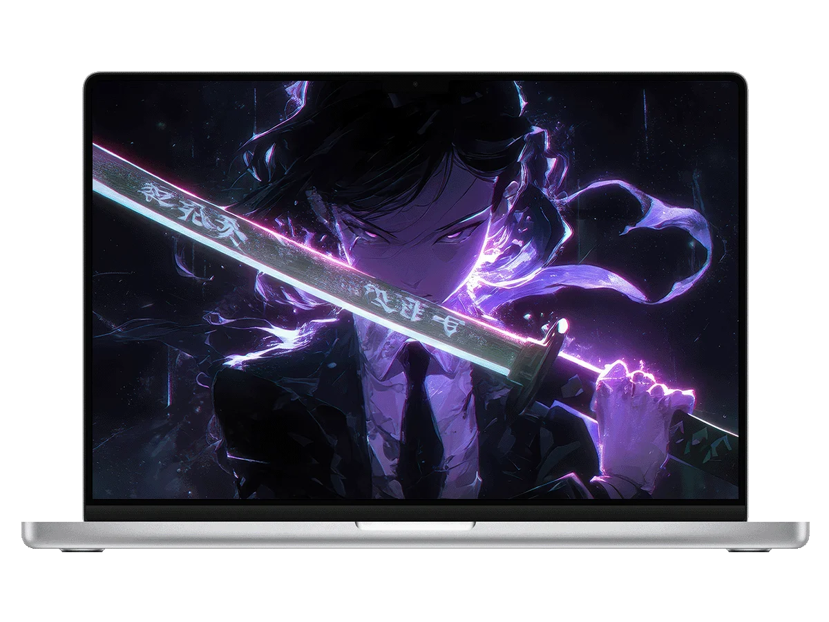 少女 武士刀 闪电 二次元 战斗风 霓虹特效 电脑壁纸