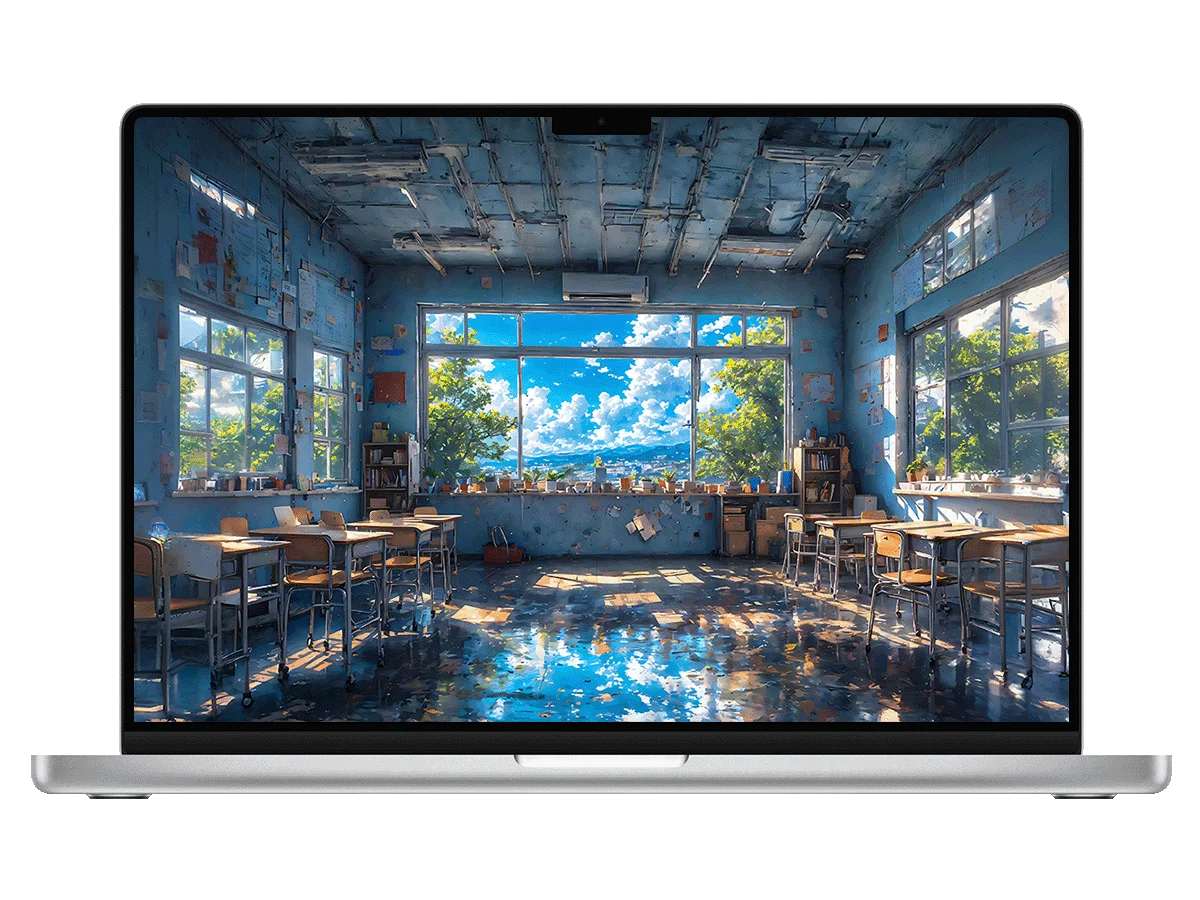 教室 废弃 天空 治愈风 空灵感 光影感 电脑壁纸