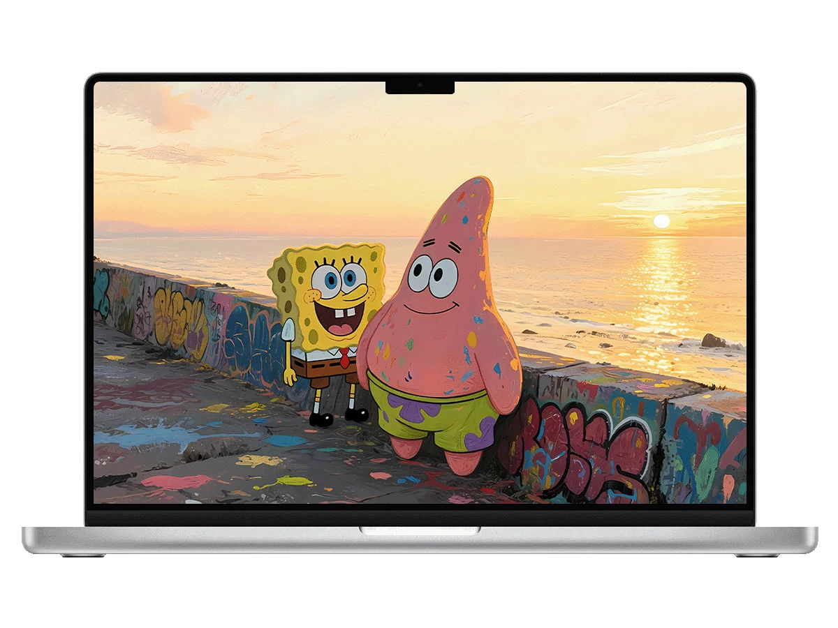 海绵宝宝 派大星 涂鸦 海滩 日落 二次元 欢乐感 电脑壁纸