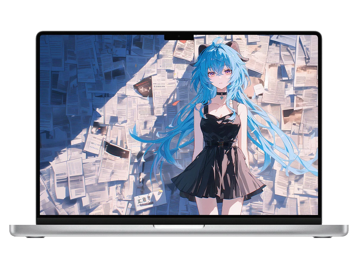 原神 甘雨 蓝发 黑裙 报纸墙 二次元 清冷感 电脑壁纸