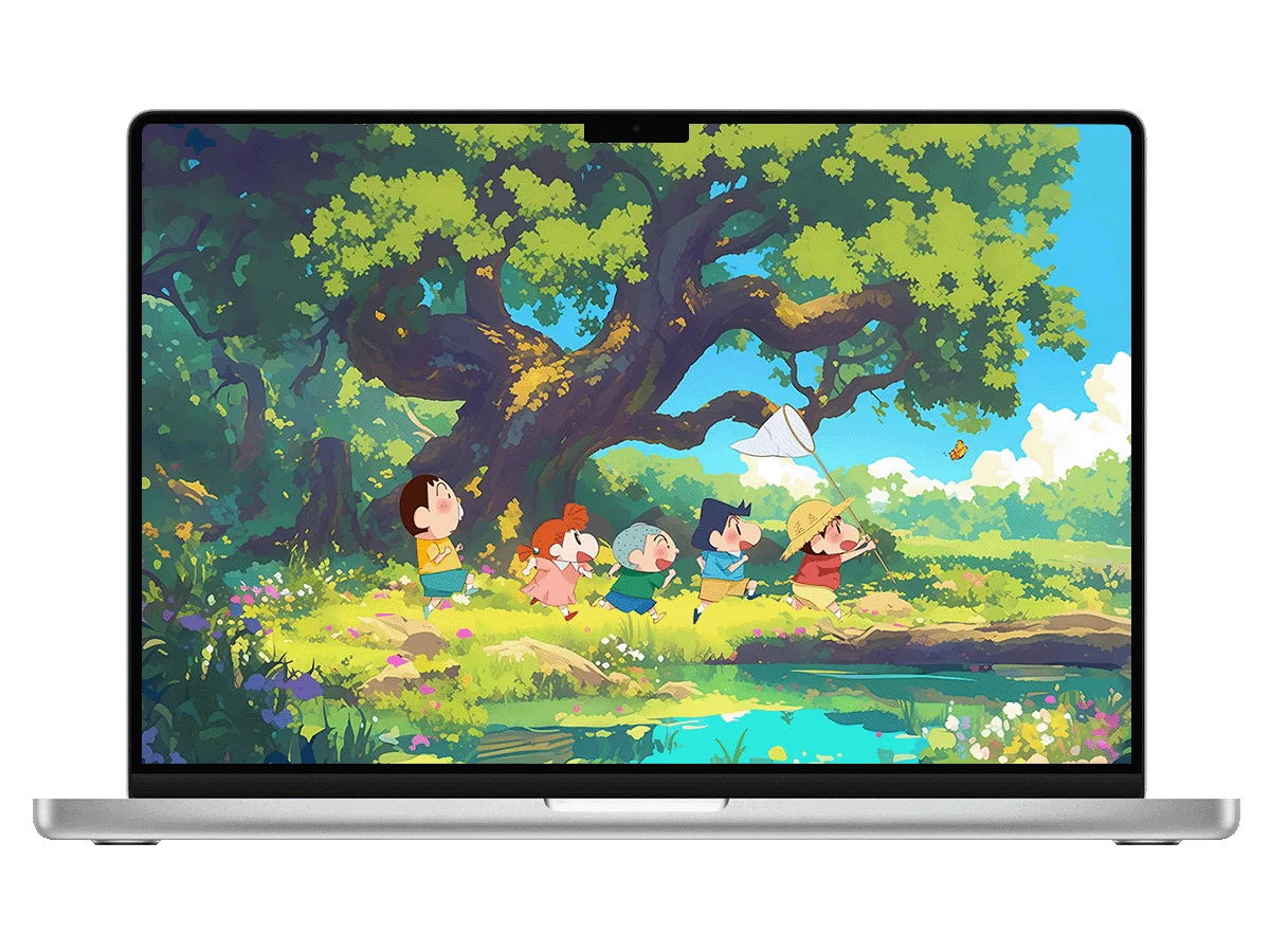 蜡笔小新 春日部防卫队 捕蝶 森林 二次元 童趣感 电脑壁纸