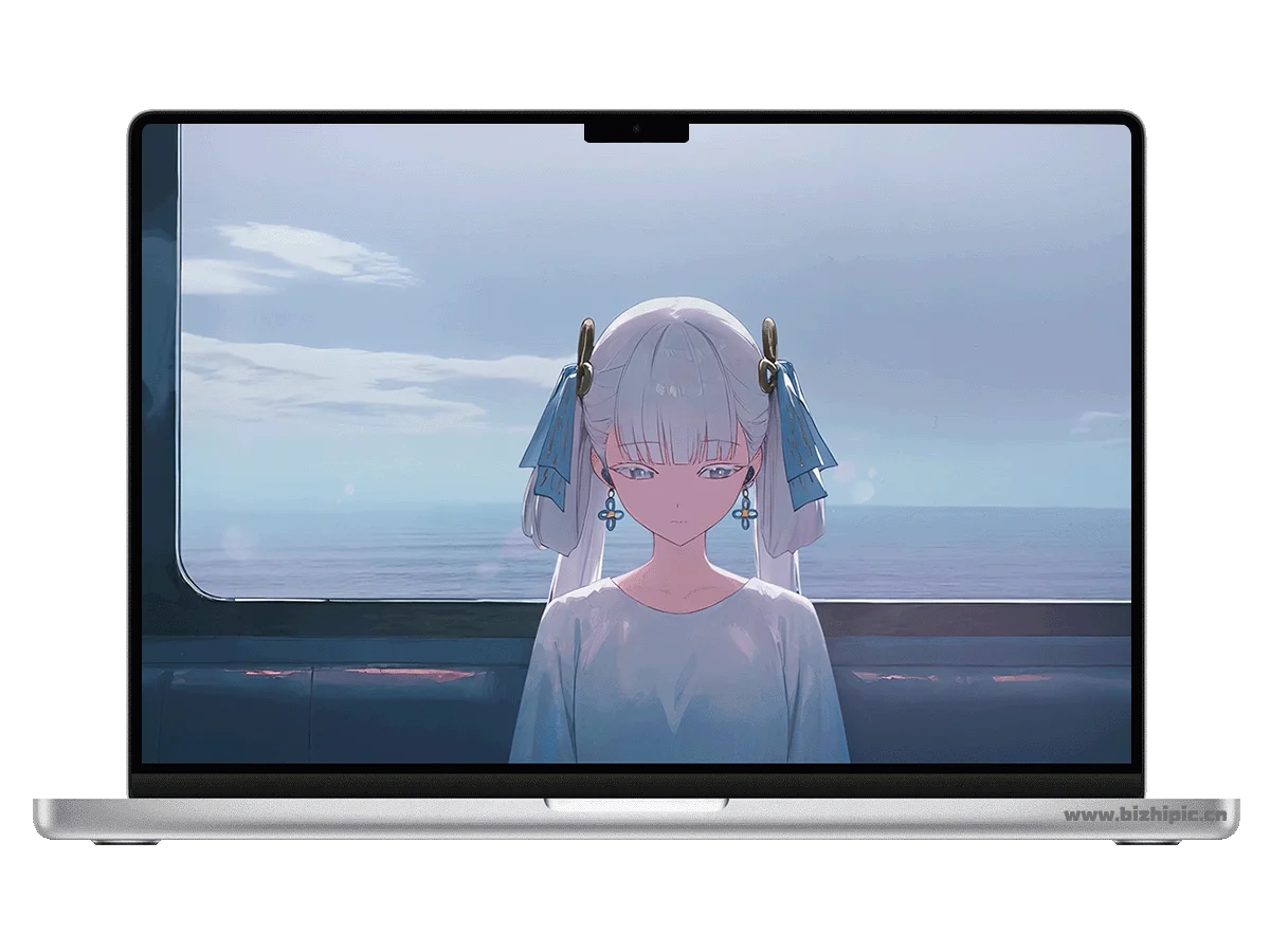 鸣潮 今汐 白发双马尾少女 蓝色发饰 海景观景窗 清新画风 宁静氛围 动态壁纸