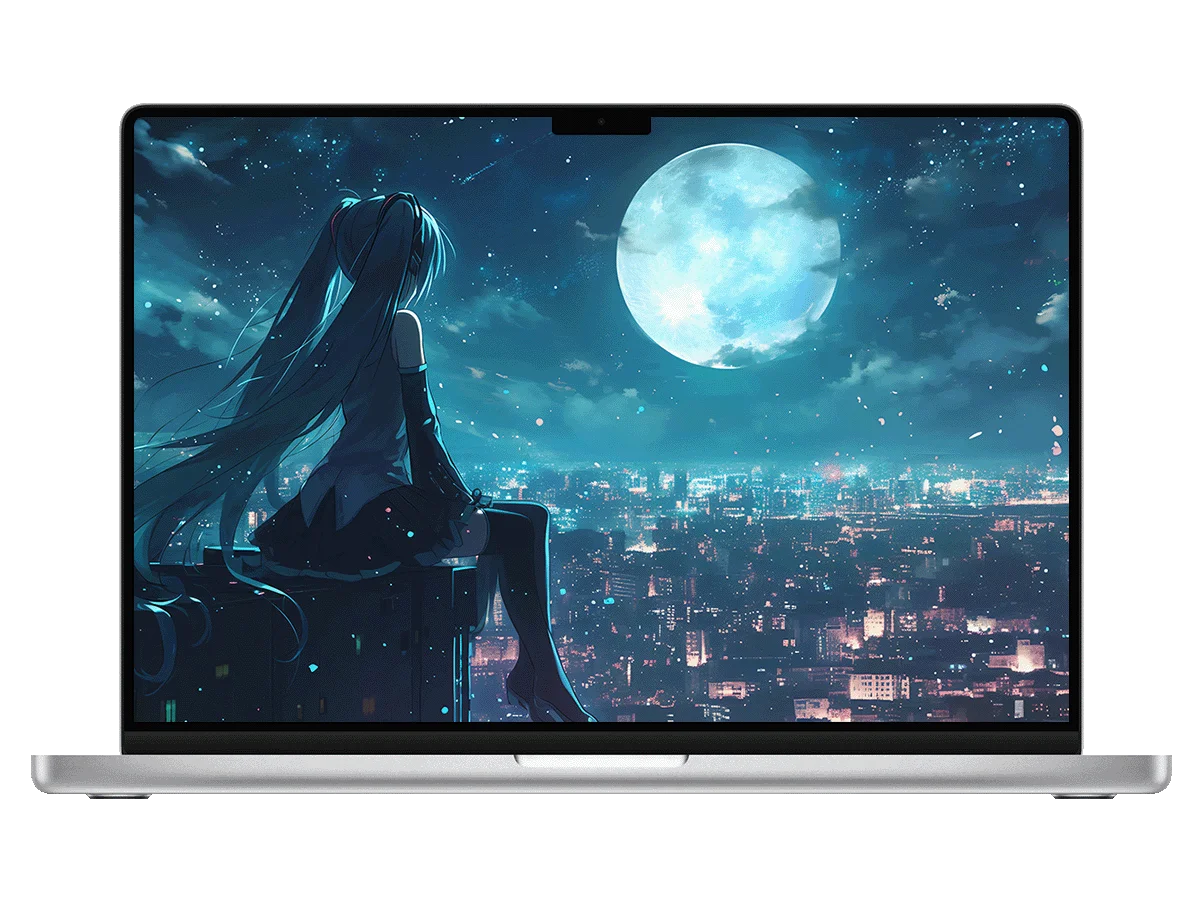 初音未来 月夜 长发 城市夜景 二次元 氛围感 电脑壁纸