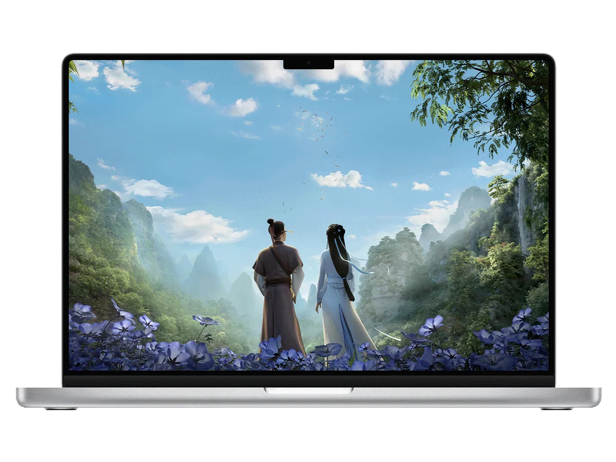 白蛇浮生 古风男女 青山 竹林 蓝花 国风 悠然感 电脑壁纸