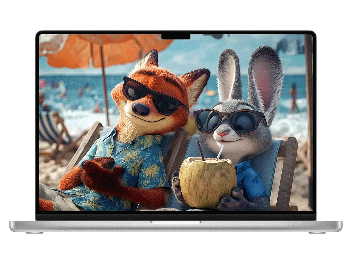 疯狂动物城 尼克 朱迪 海滩 墨镜 度假风 轻松感 电脑壁纸