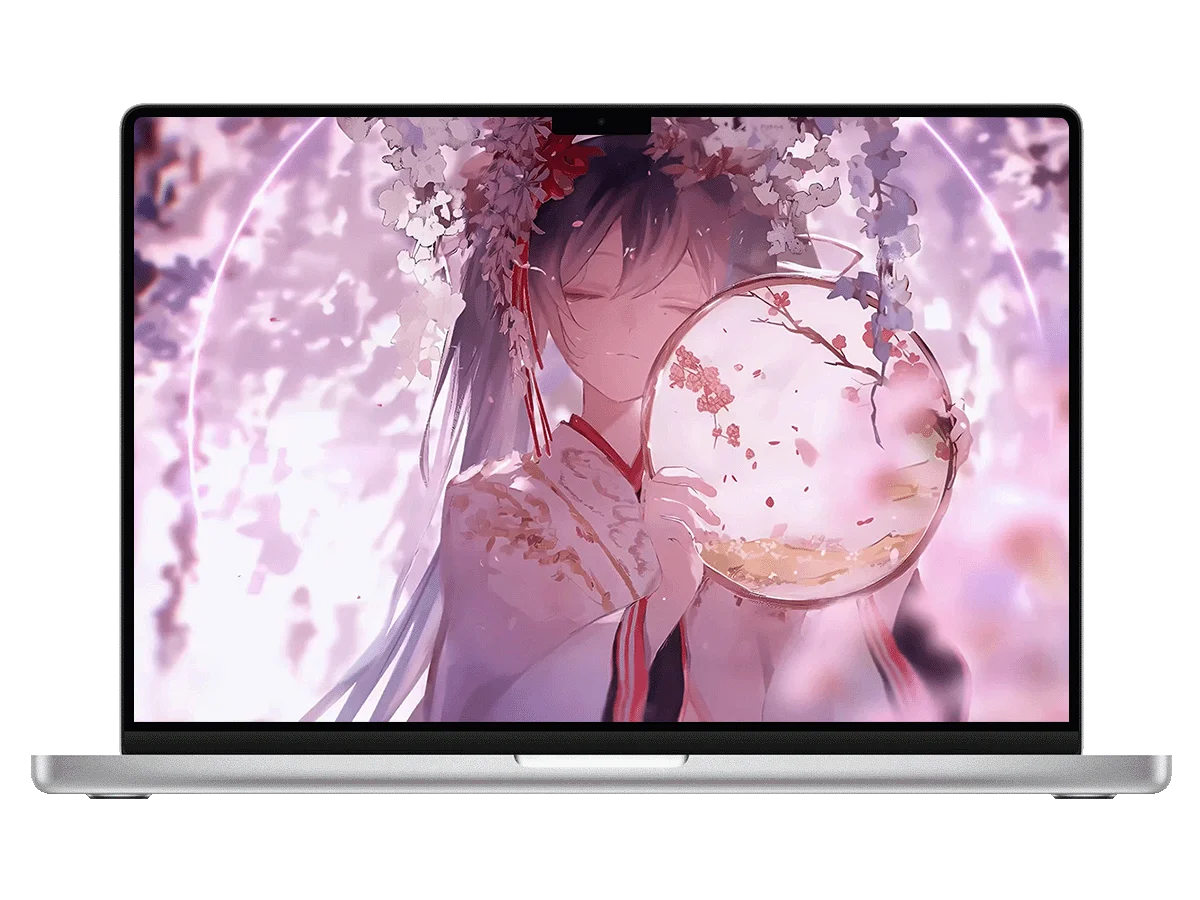 初音未来 古风 团扇 花饰 粉紫氛围 二次元 温柔感 电脑动态壁纸