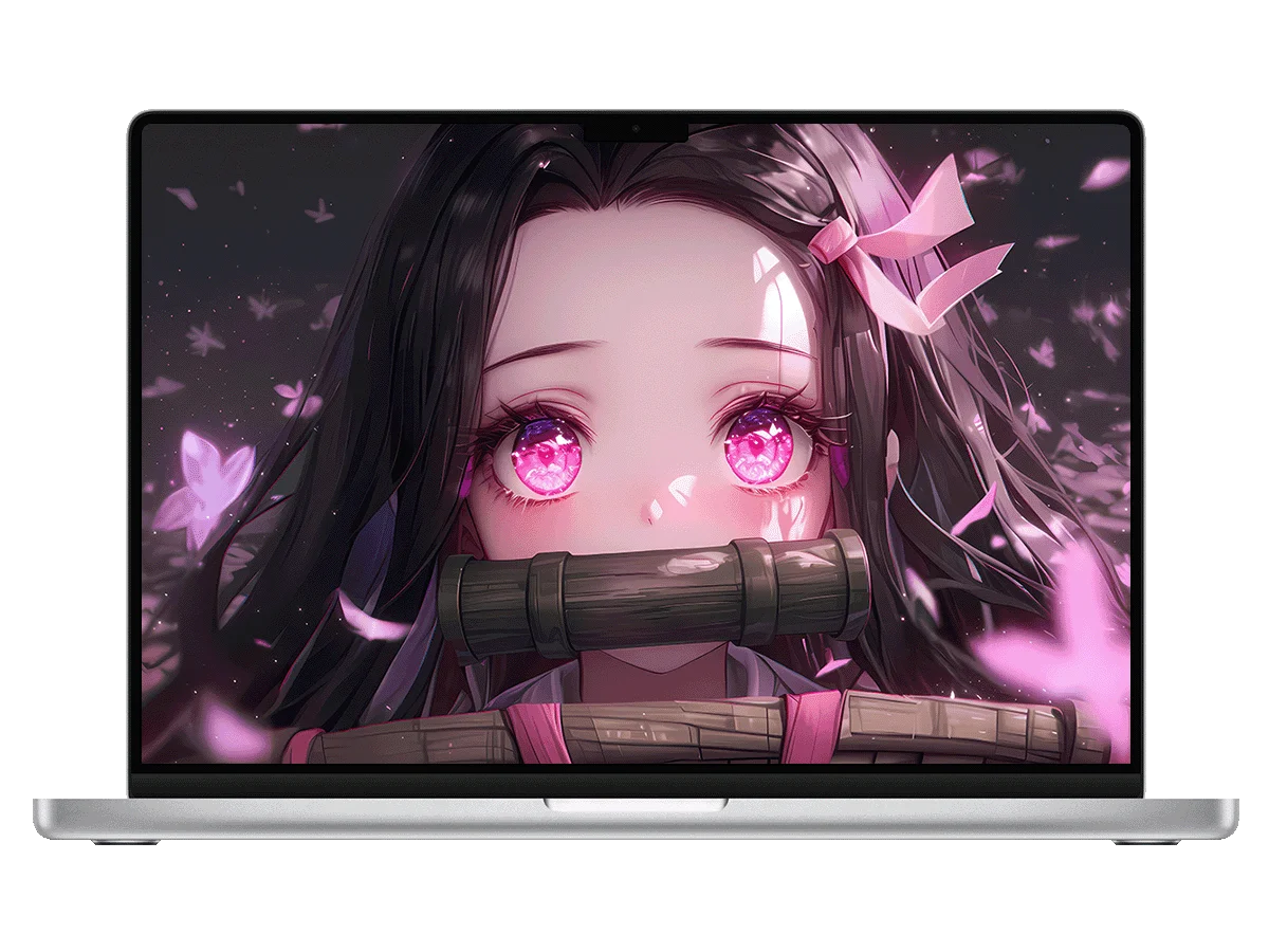 鬼灭之刃 祢豆子 竹筒 粉瞳 樱花 紫蝶 二次元 柔美感 电脑壁纸