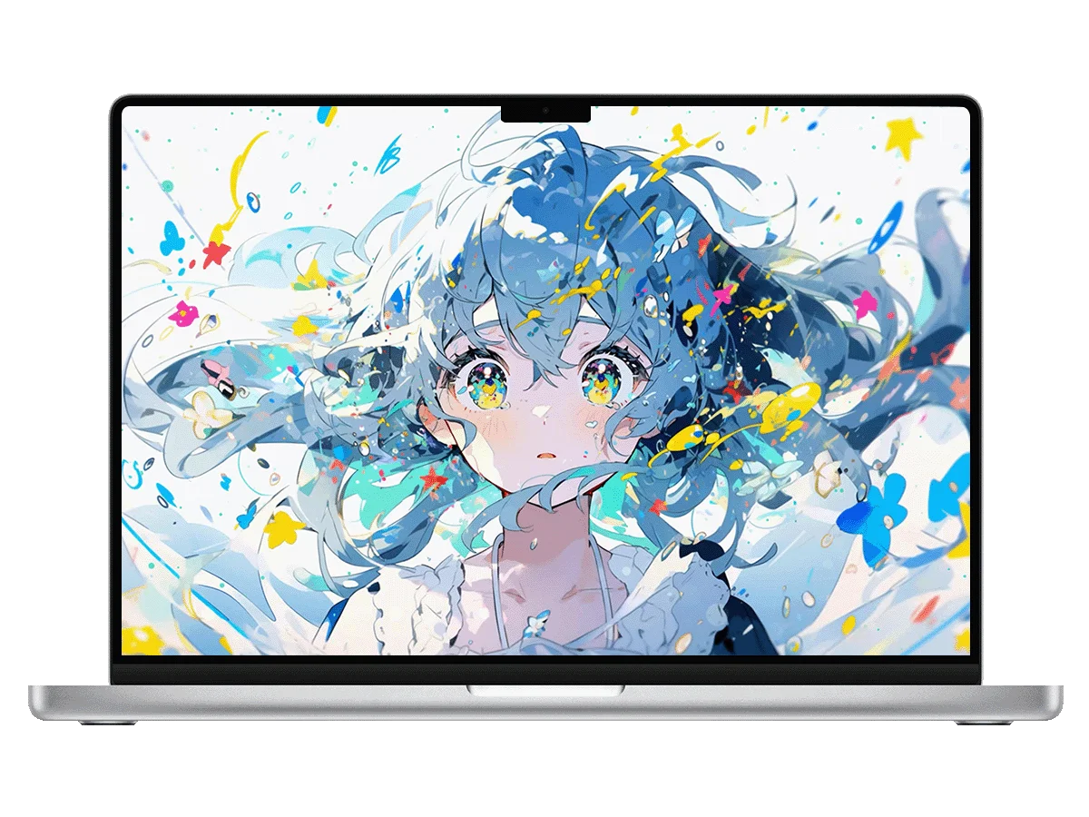 蓝发少女 彩饰纷飞 琉璃眼 二次元 绚烂梦幻感 电脑动态壁纸