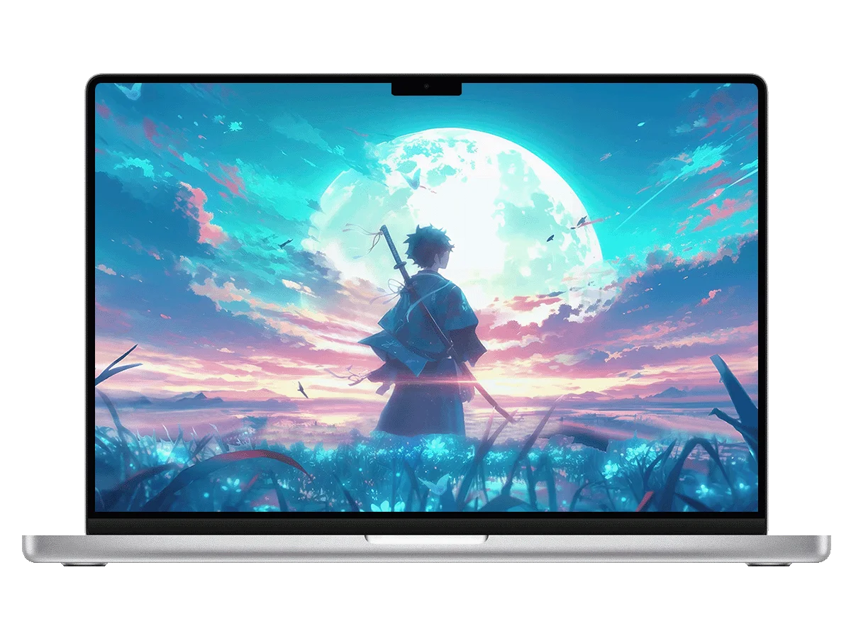 武士 太刀 巨月 幻彩天 草野 二次元 空灵氛围感 电脑动态壁纸