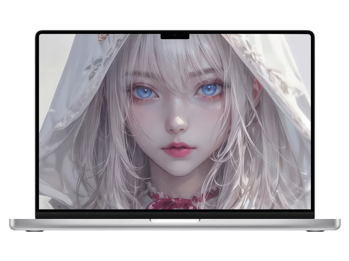 白发少女 蓝眸 轻纱帽 蕾丝饰 柔光 二次元 清冷纯美感 电脑壁纸