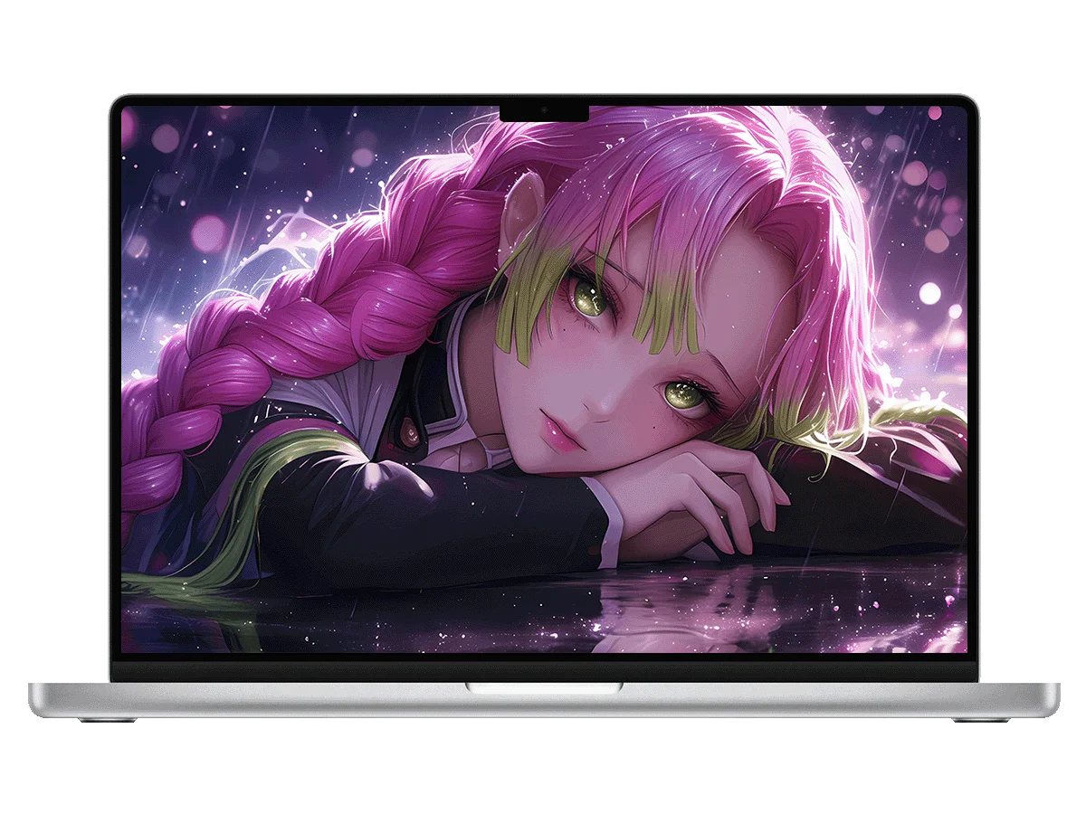 鬼灭之刃 甘露寺蜜璃 粉绿双辫 雨夜 水镜 梦幻氛围感 电脑壁纸