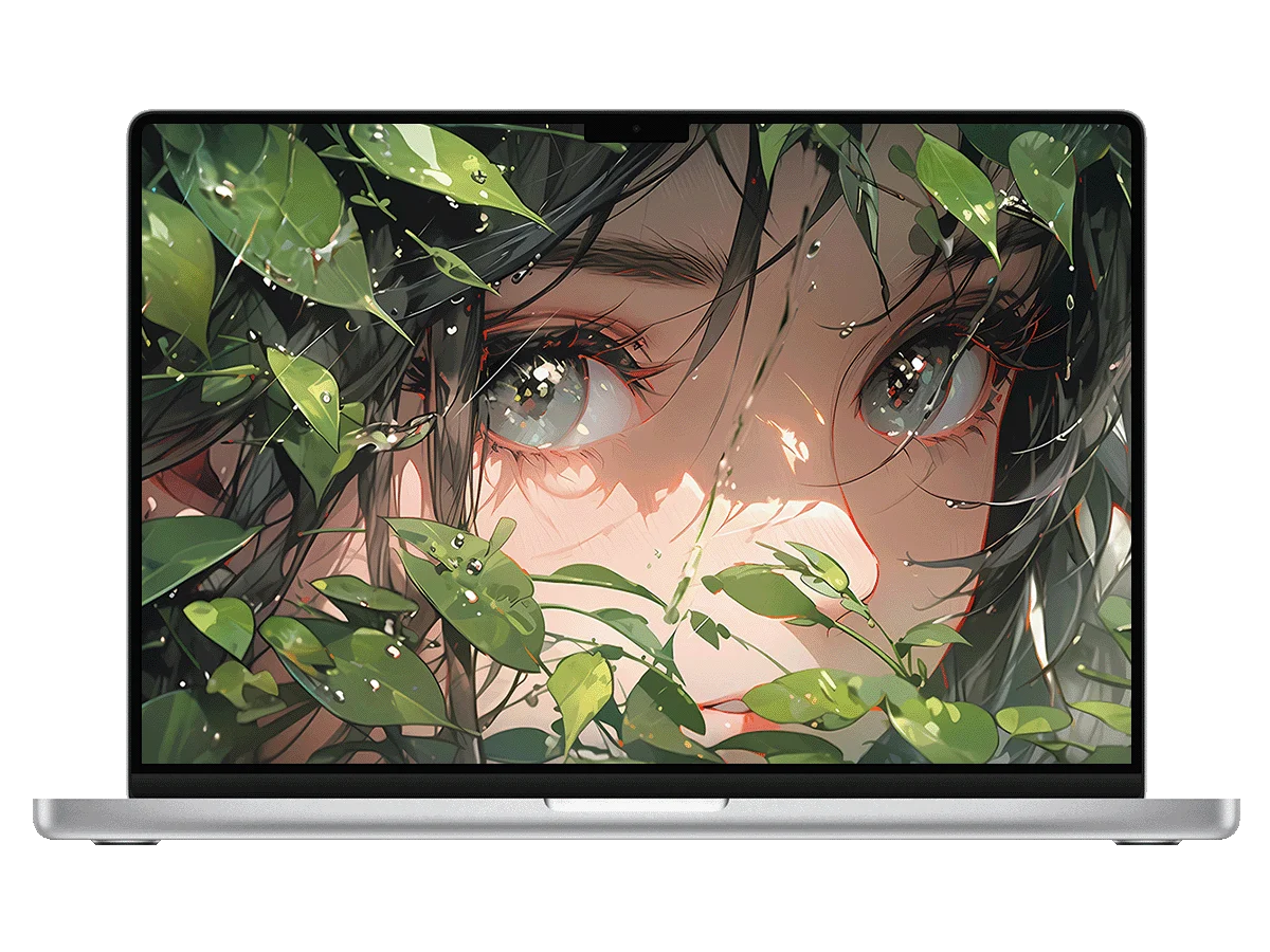 绿叶环绕 少女眼眸 水珠 清新 治愈 自然 氛围感 电脑壁纸