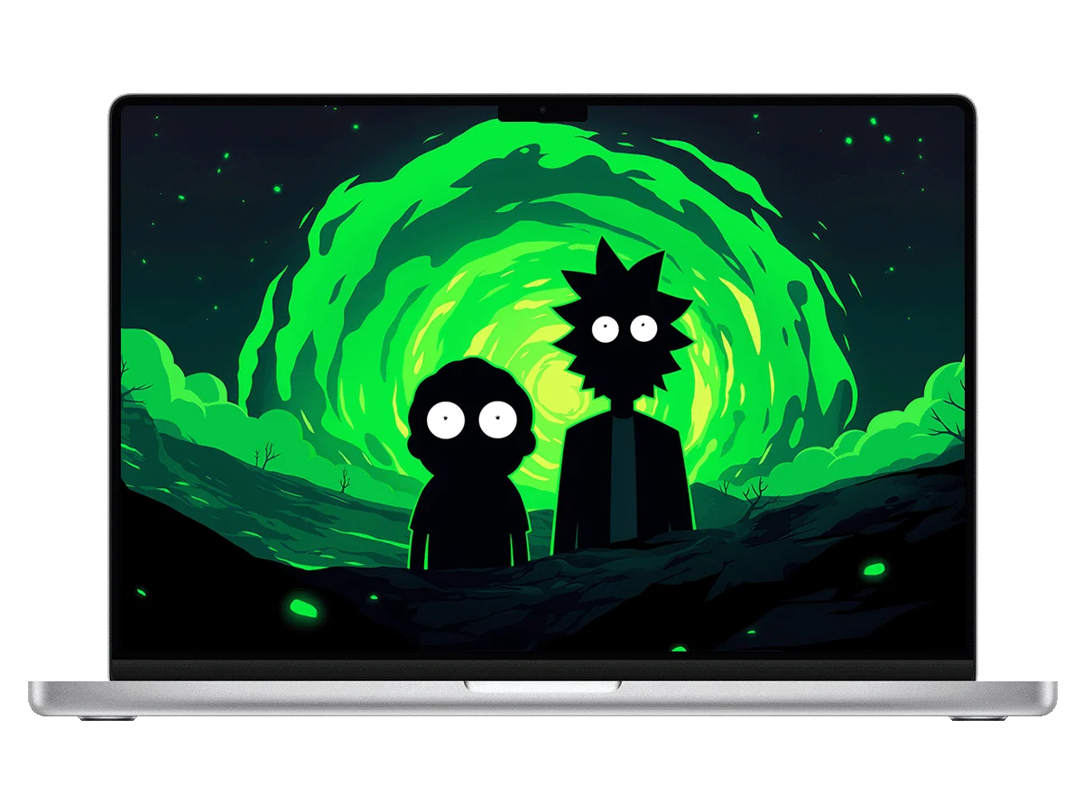 瑞克和莫蒂 传送门 绿色光晕 剪影 科幻感 荒诞氛围 电脑壁纸