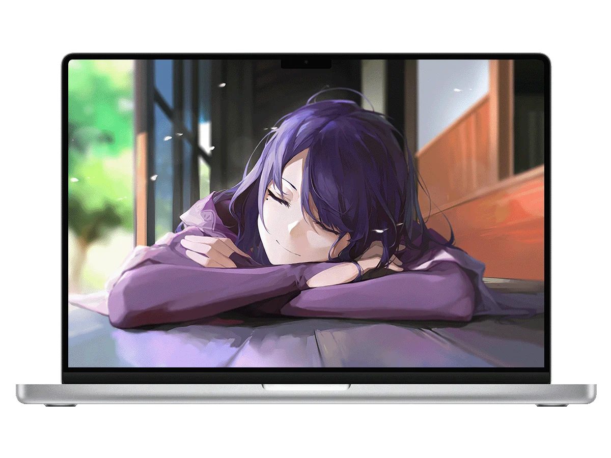 原神 雷电将军 紫发 午后小憩 花瓣飘落 温柔治愈 电脑壁纸