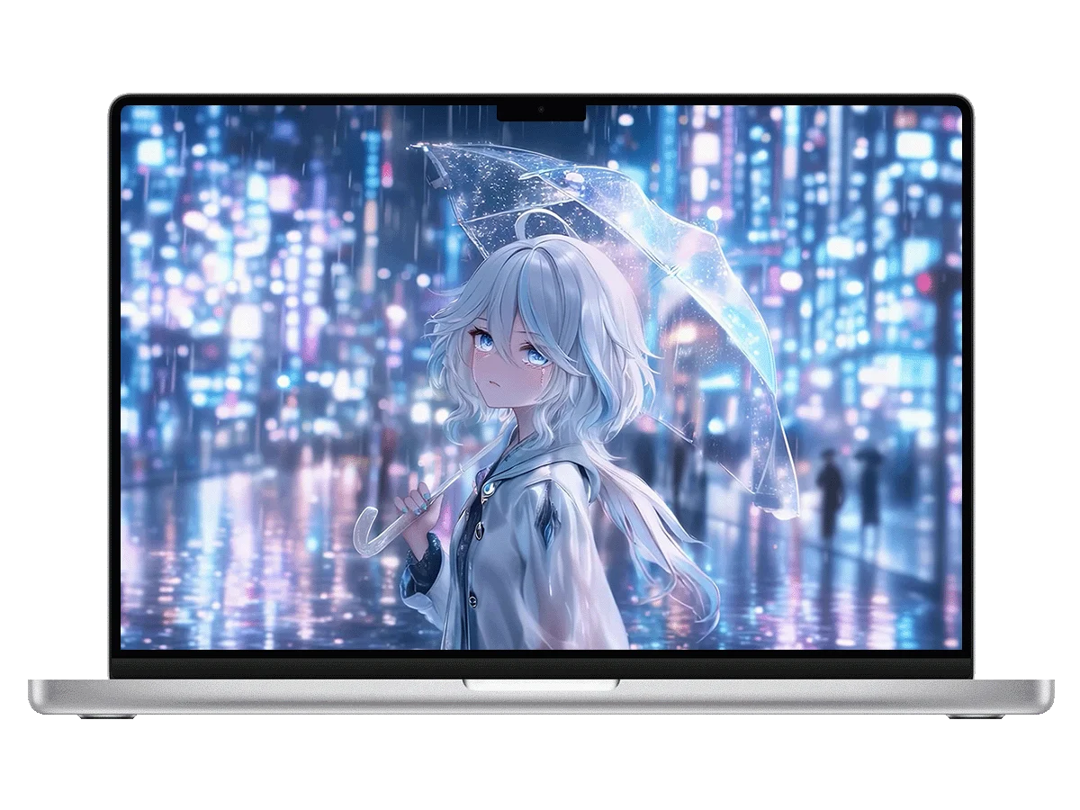 原神 芙宁娜 雨夜 透明雨伞 都市霓虹 泪光 氛围感 电脑动态壁纸