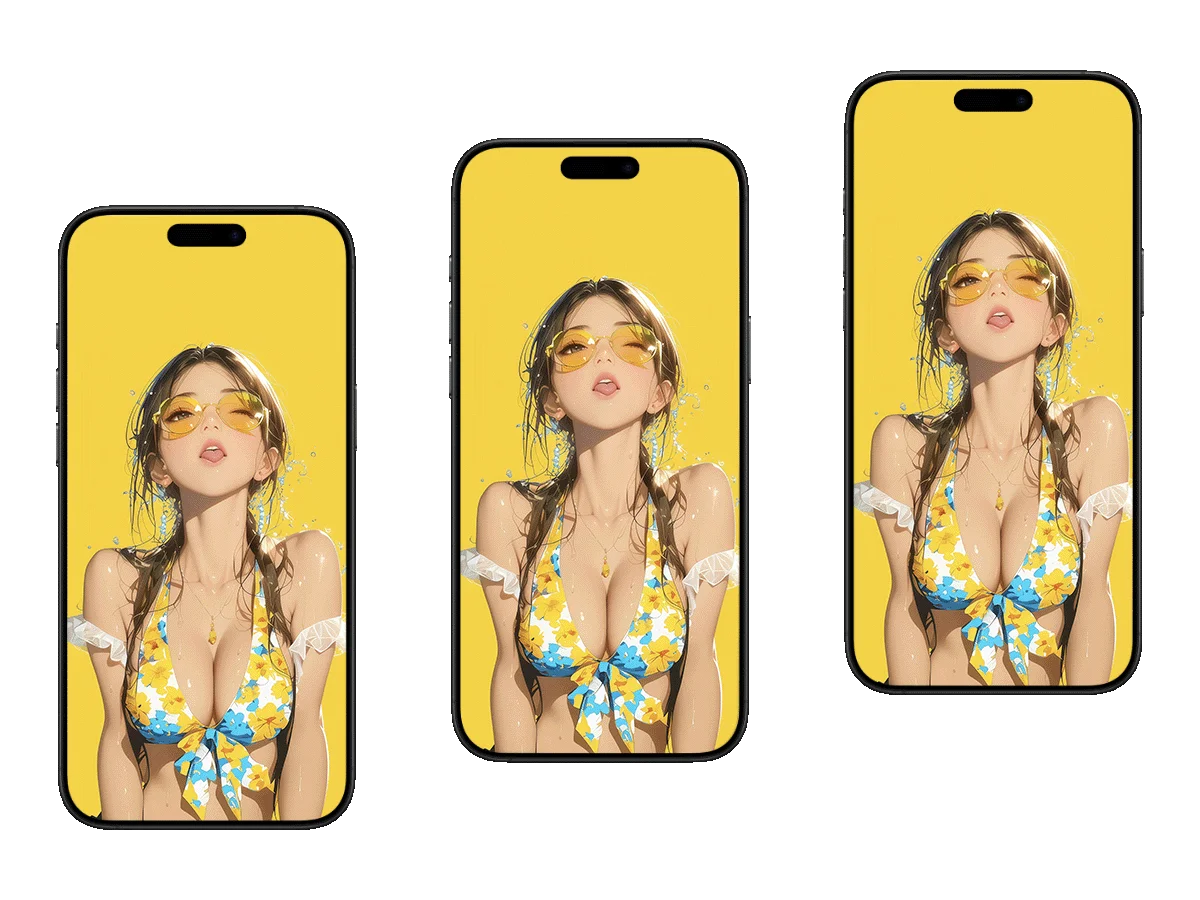 夏日少女 比基尼 黄色墨镜 湿发 水珠 活力 手机壁纸