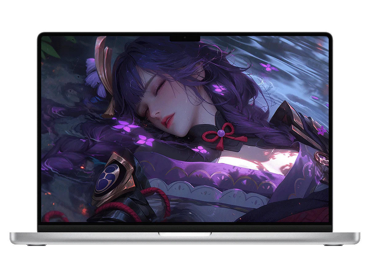 原神 雷电将军 紫发 水面 花瓣 静谧 柔美 电脑壁纸