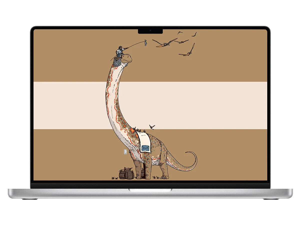 腕龙 邮差 钓鱼 翼龙 复古插画 奇幻 电脑壁纸