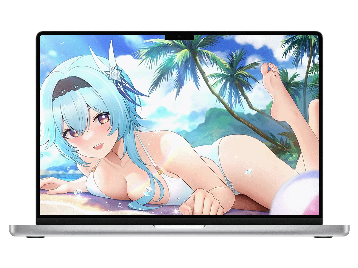 原神 优菈 夏日海滩 白泳衣 蓝发 水珠 清新 电脑动态壁纸