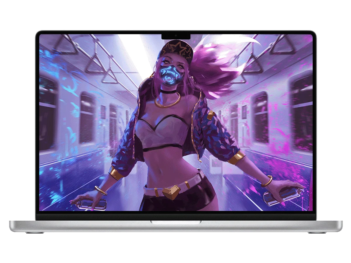 英雄联盟 KDA 阿卡丽 赛博 地铁 紫发 潮酷 街头 电脑壁纸