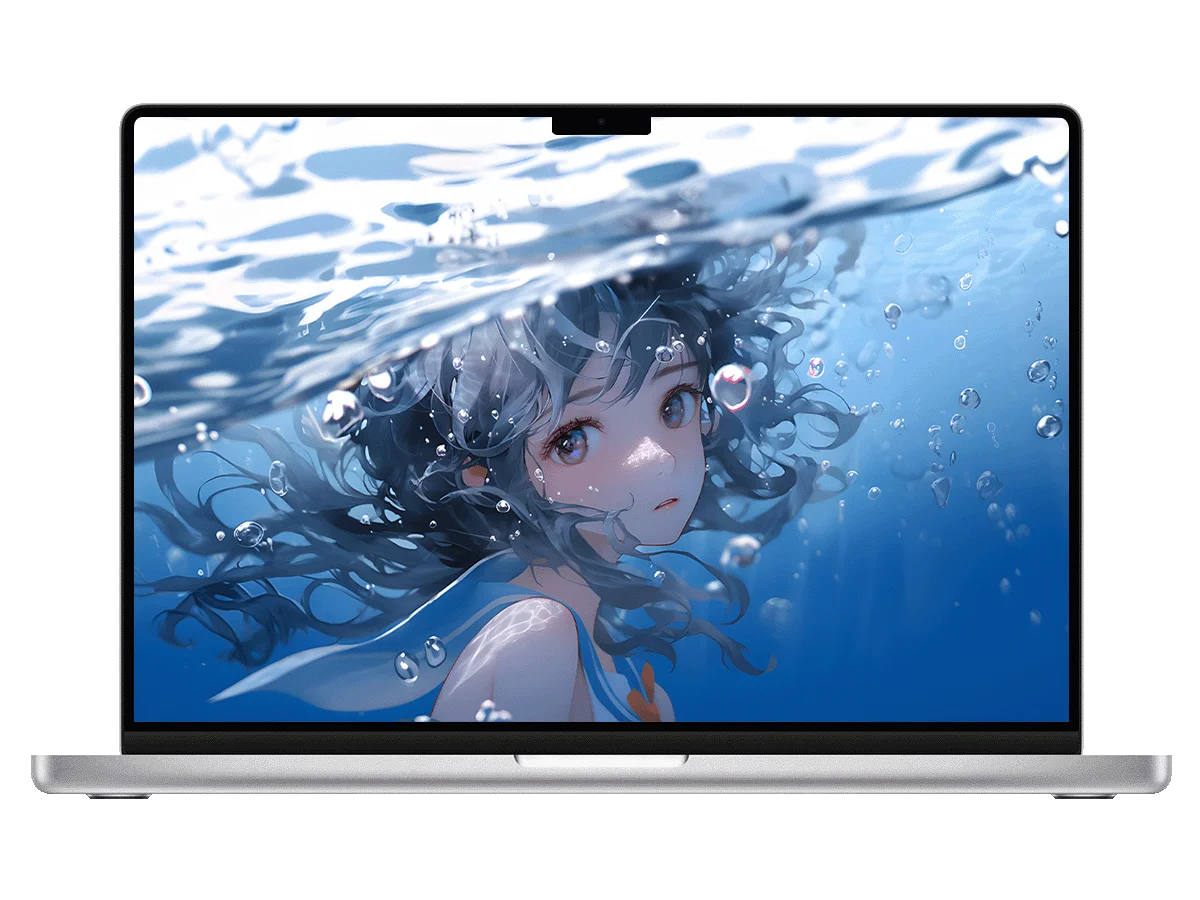 水下 少女 蓝发 气泡 海洋 治愈 清新 二次元 电脑壁纸