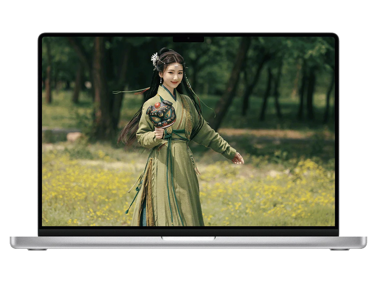 毛晓彤 古风 绿裙 虎头面具 山野 灵动 温婉 电脑壁纸