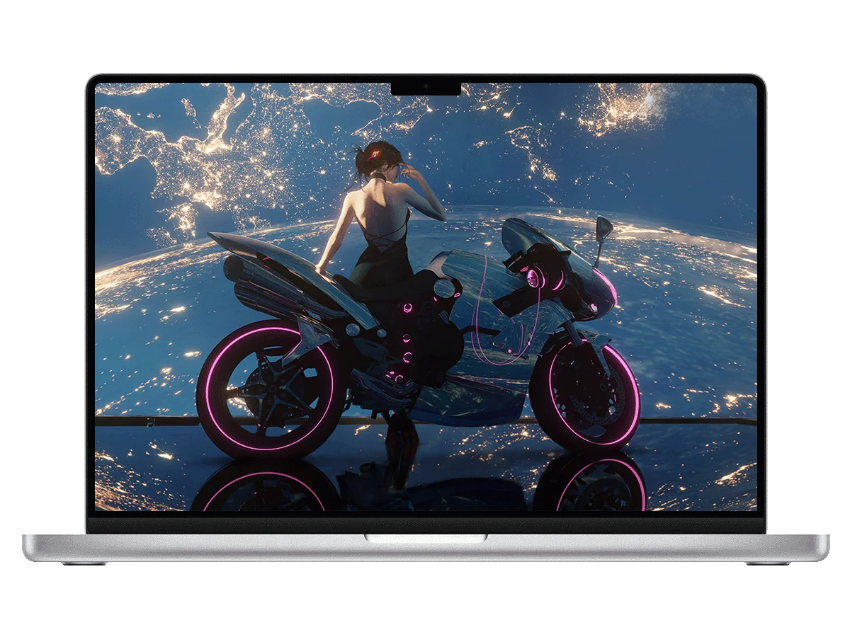 赛博朋克 机车 少女 地球夜景 霓虹 粉光 酷飒 电脑壁纸