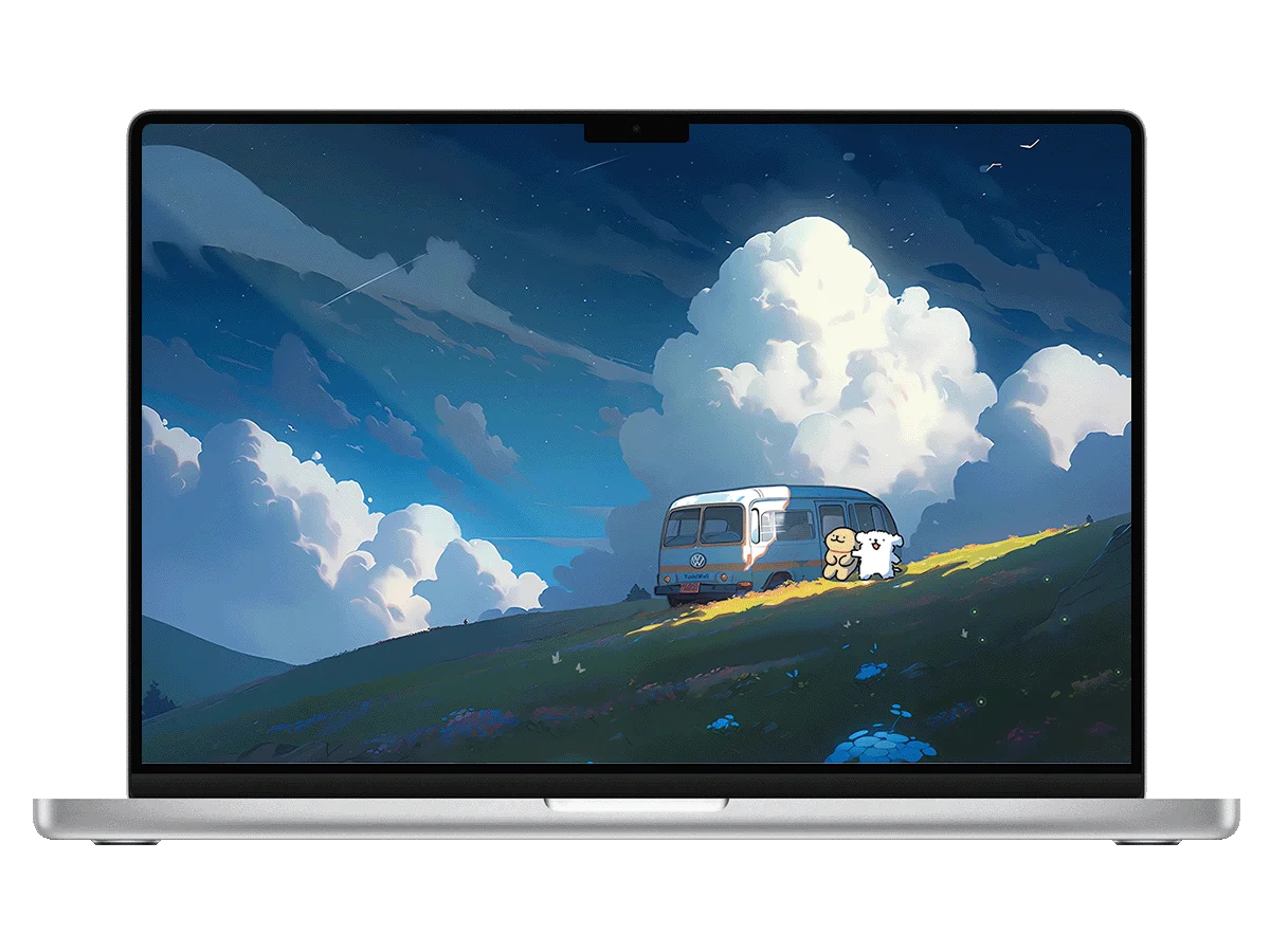 线条小狗 露营 巴士 山野 星空 治愈 清新 电脑壁纸