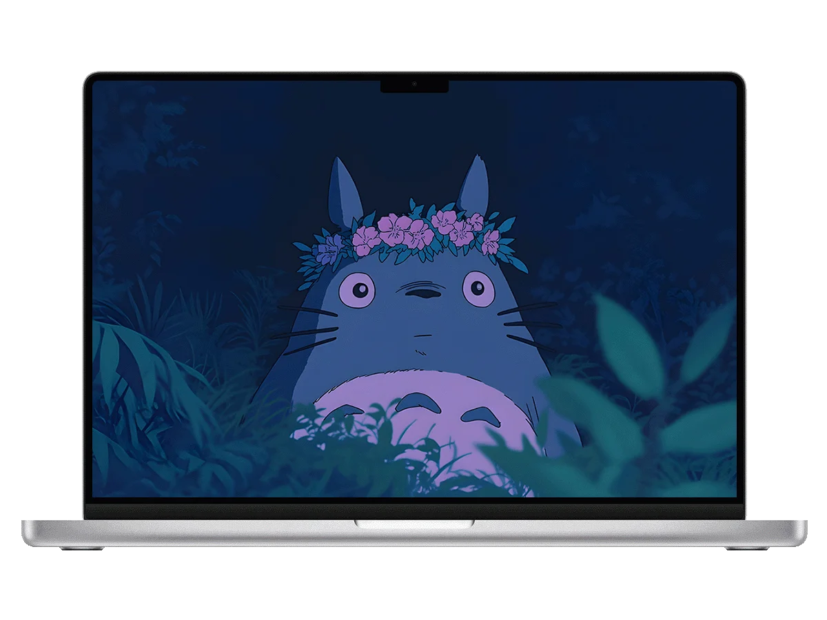 龙猫 多多洛 吉卜力 宫崎骏 花环 森林 治愈 夜晚 电脑壁纸