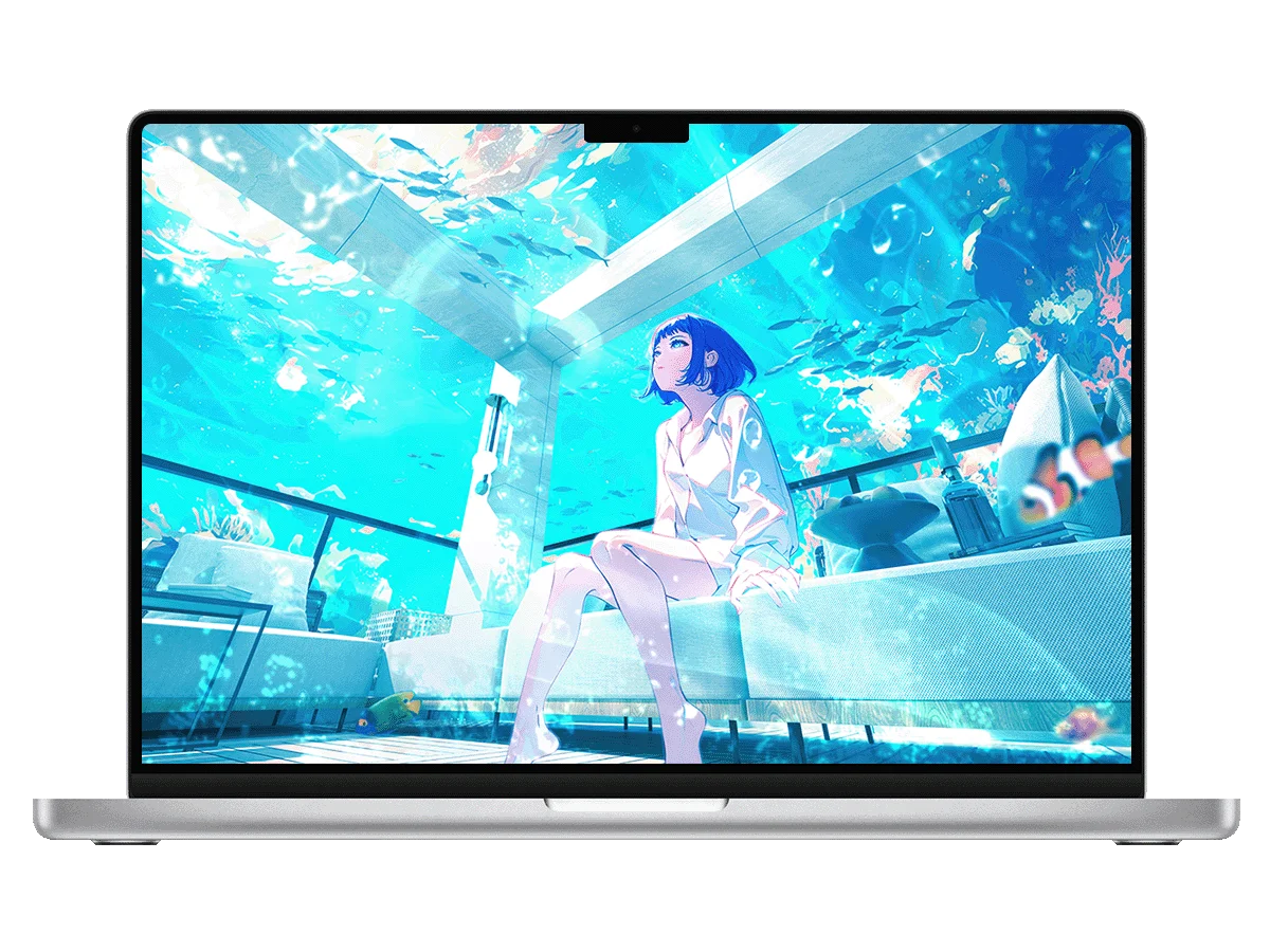 水下屋 海底 蓝发 少女 治愈 清新 水族馆 电脑壁纸