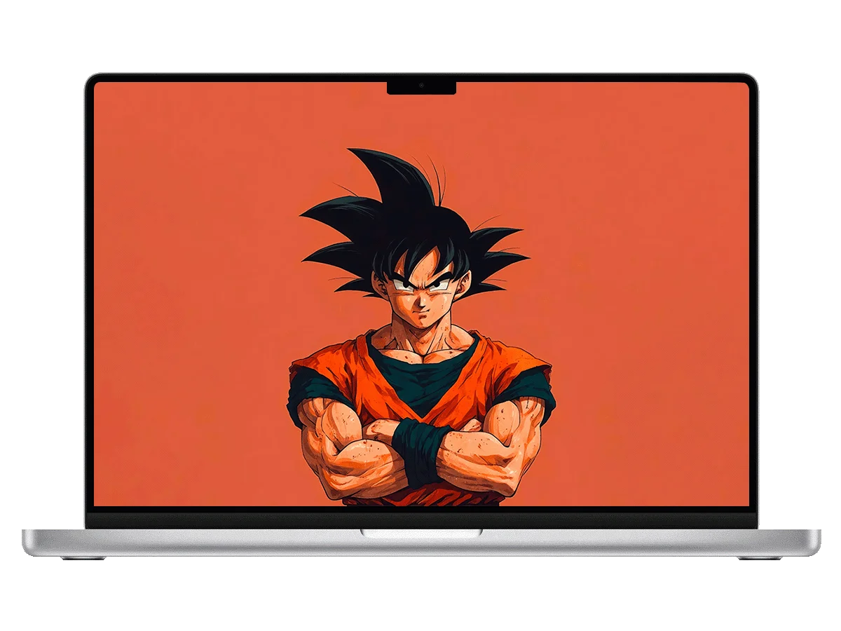 龙珠 孙悟空 经典 战斗服 自信 叉手 橙红背景 电脑壁纸