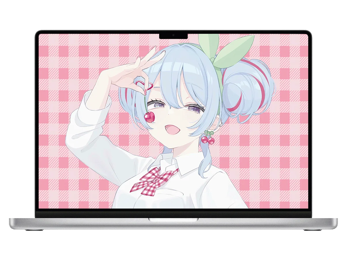 初音未来 樱桃主题 蓝发双丸子 粉格背景 甜妹风 元气 电脑动态壁纸