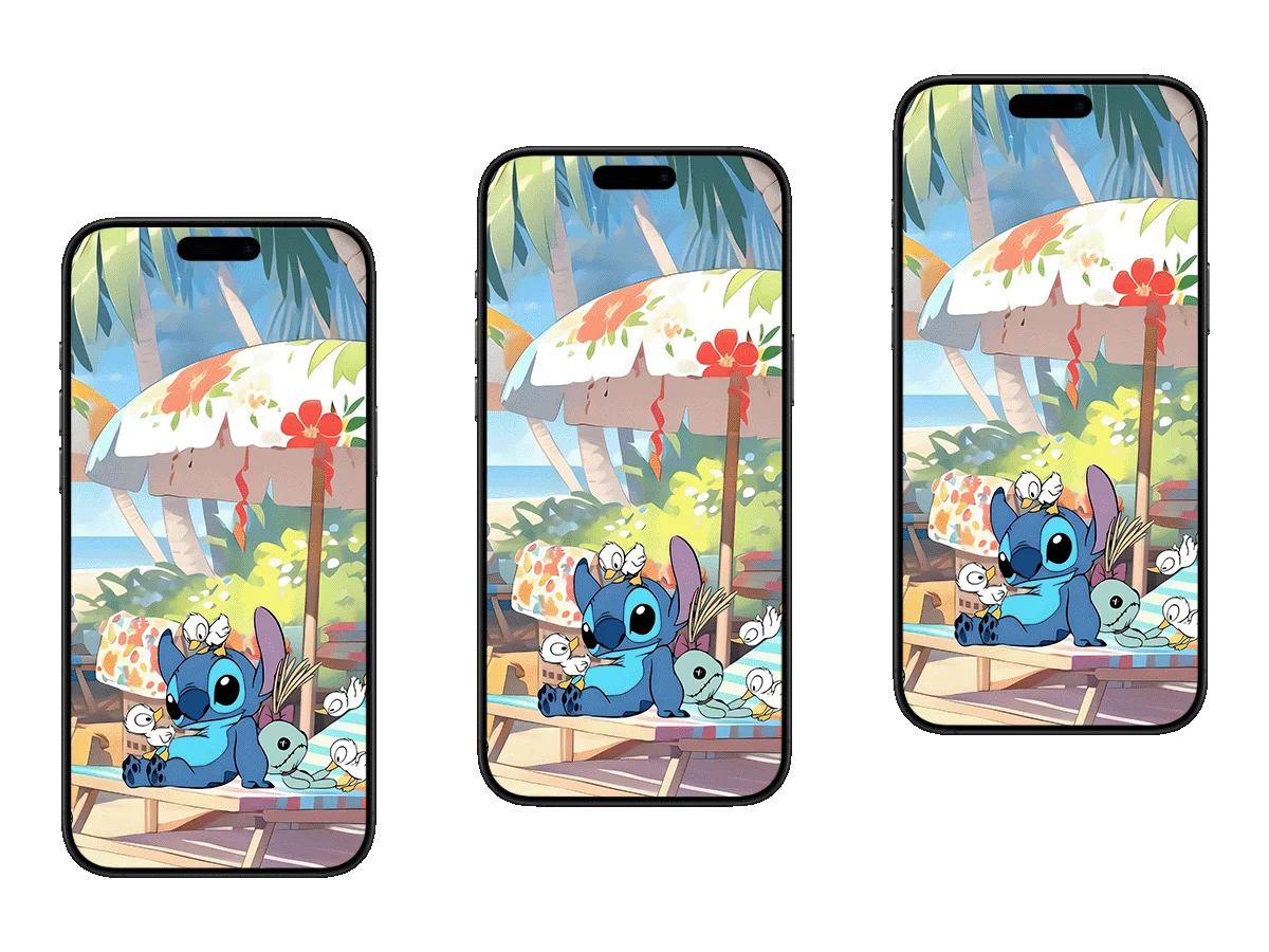 史迪奇 星际宝贝 沙滩度假 小鸭 夏威夷 治愈 卡通 手机壁纸