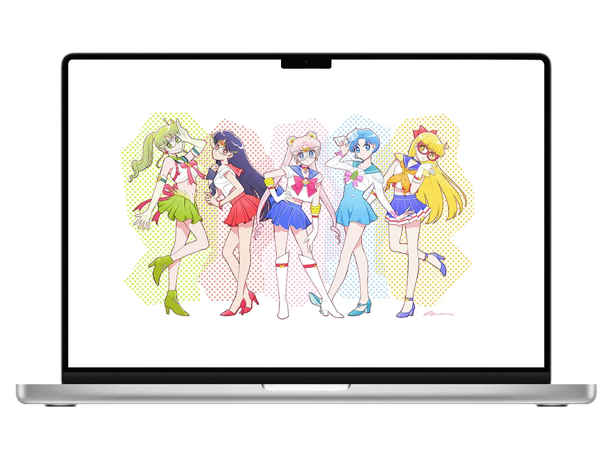 美少女战士 水手五人组 同人插画 波点背景 时尚风 电脑壁纸